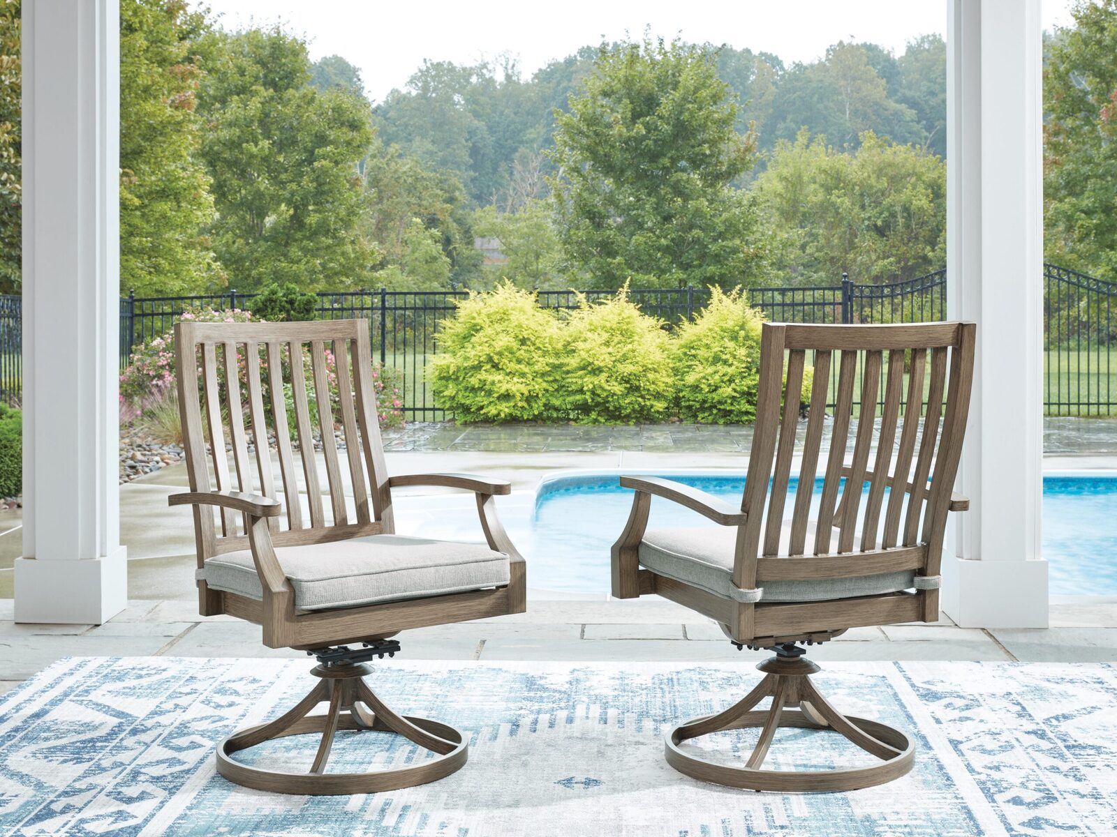 Rainier Ranch - Swivel Chair With Cushion (Set of 2) - Brown / Beige - Image 2