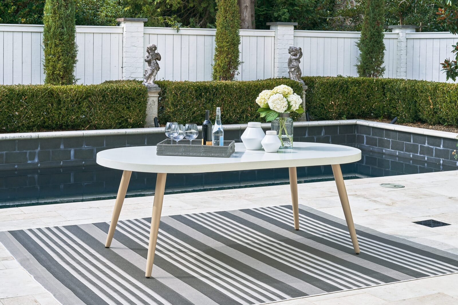 Seton Creek - Oval Dining Table With Umb Opt - White - Image 2