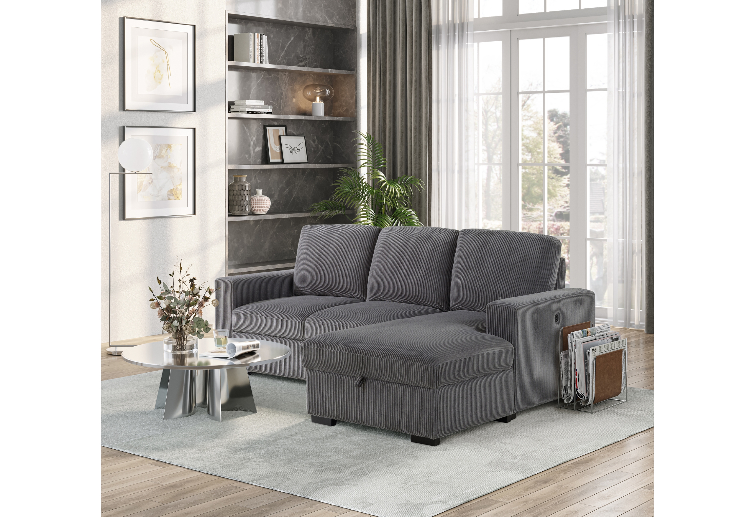 U2660 - L Shape Sectional Without Pull Out Sofa Bed - Gray