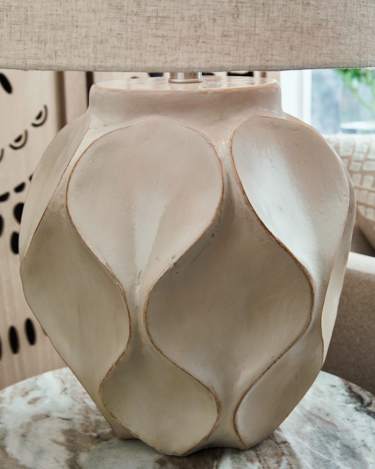 Edselham - Paper Table Lamp - Distressed Cream - Image 3