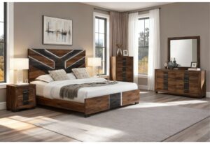 Optimus - 4 Piece Bedroom Set (Bed, Dresser, Mirror And Nightstand) - Black / Brown