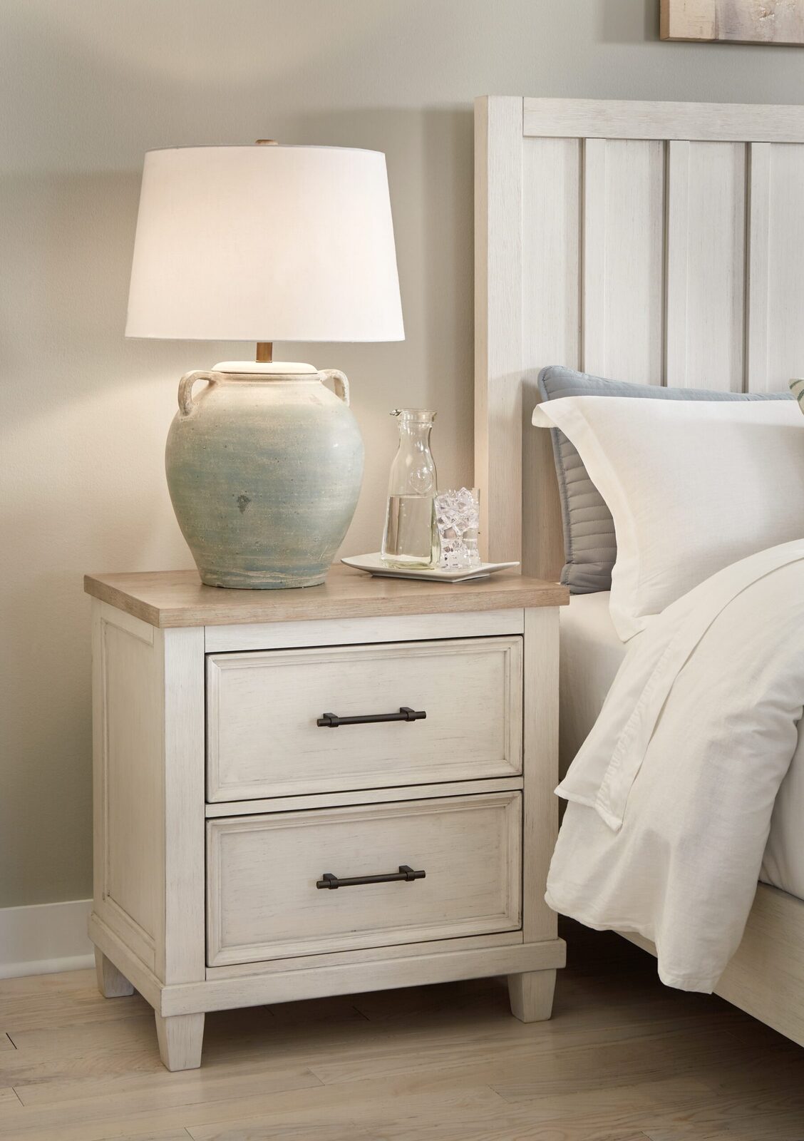 Shaybrock - Two Drawer Night Stand - Antique White / Brown - Image 2