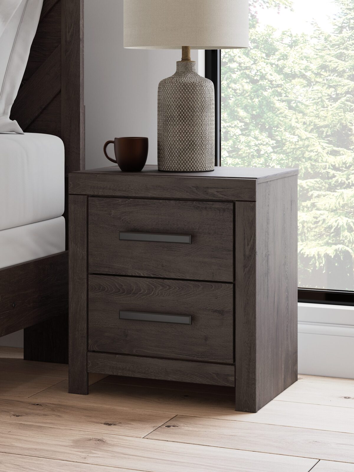 Prendonea - Two Drawer Night Stand - Charcoal - Image 2