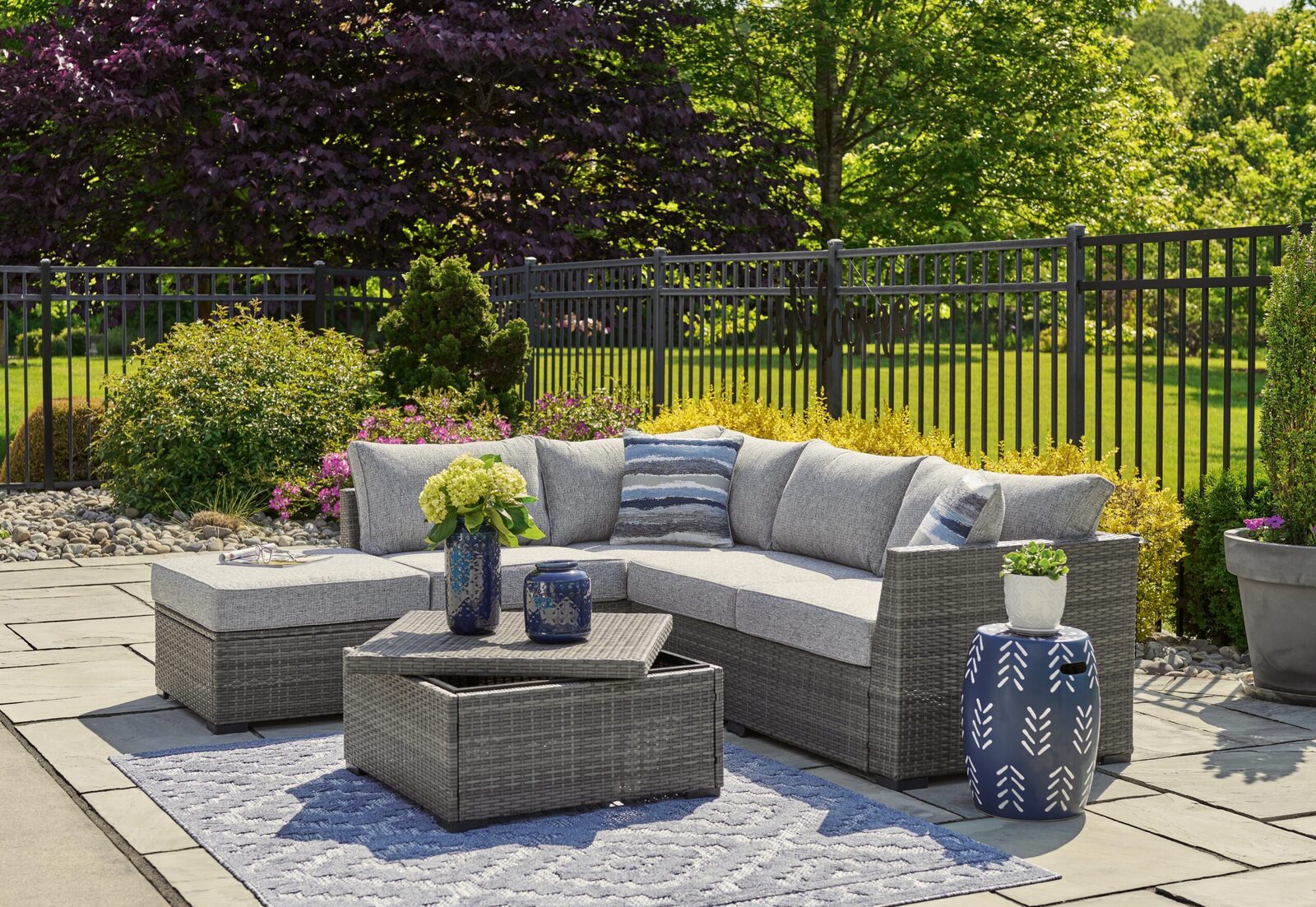 Petal Road - Loveseat Sectional, Ottoman, Table Set (Set of 4) - Gray - Image 6