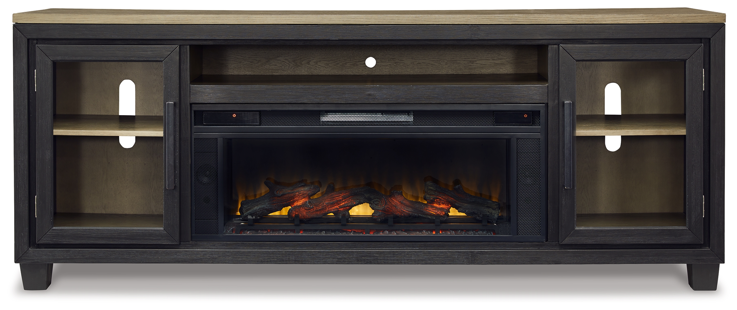 Foyland - 83" TV Stand With Electric Infrared Fireplace Insert - Black / Brown - Image 4