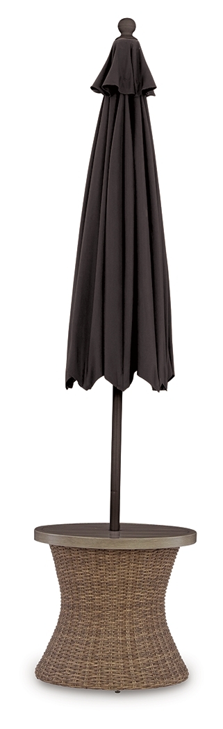 Laguna Heights - Round End Table With Umbrella Option - Beige - Image 5