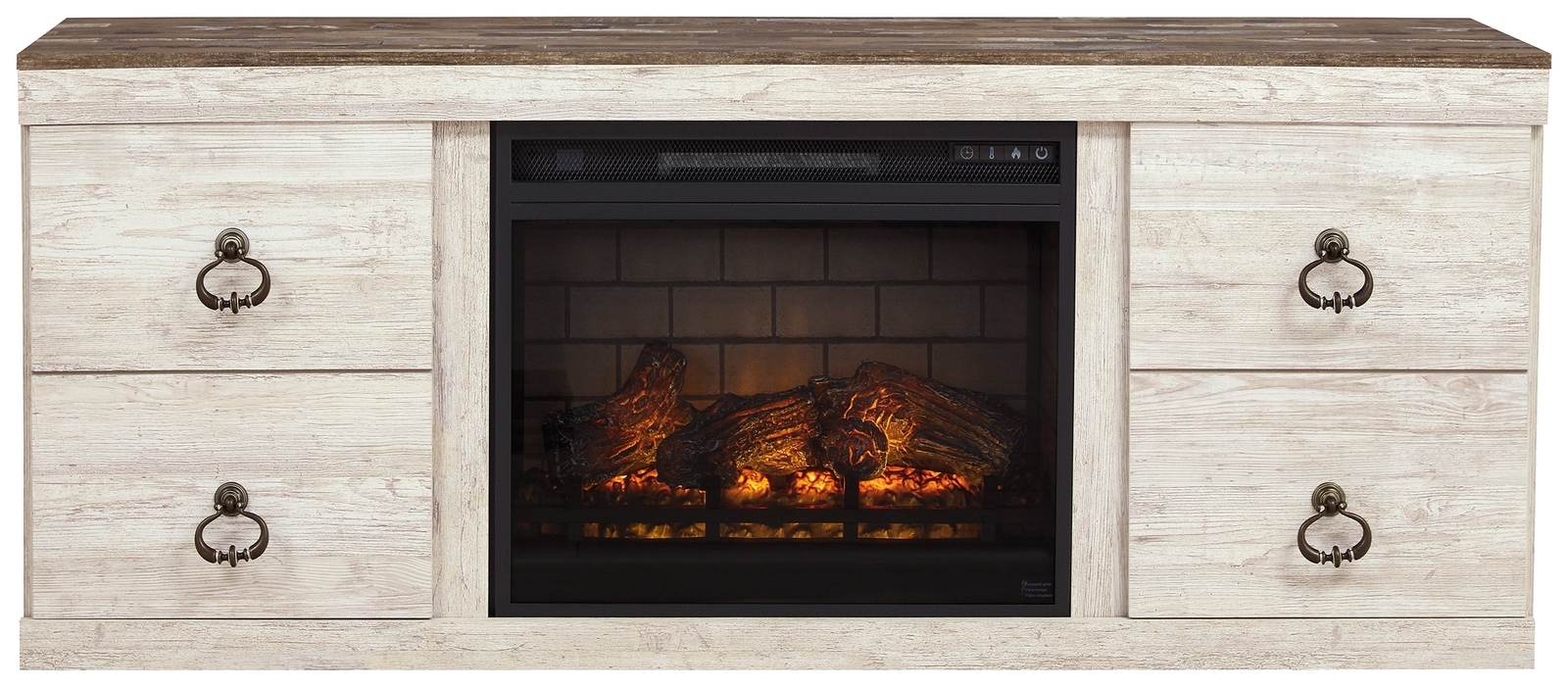 Willowton - 2 Pc. - TV Stand With Faux Firebrick Fireplace Insert - Whitewash - Image 2