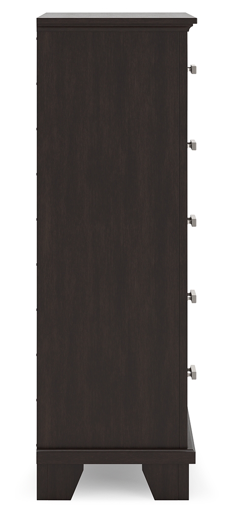 Covetown - Five Drawer Chest - Dark Brown - Image 3