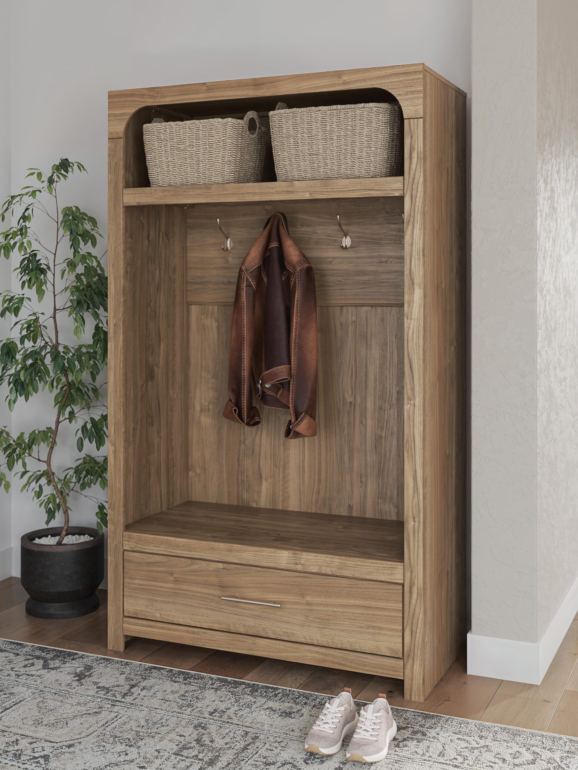 Dovander - Hall Tree With Storage Bench - Brown - Image 2
