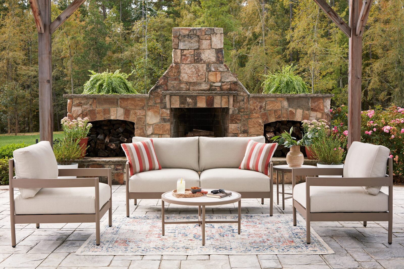 Bluff Trail - Loveseat, Lounge Chairs, Tables Set (Set of 5) - Beige - Image 2