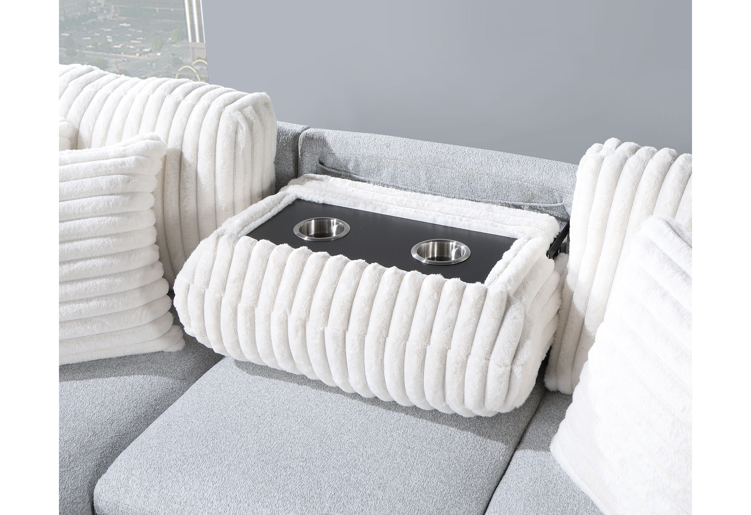 U0204 - Reversible Pullout Sofa Bed - Light Gray / White - Image 4