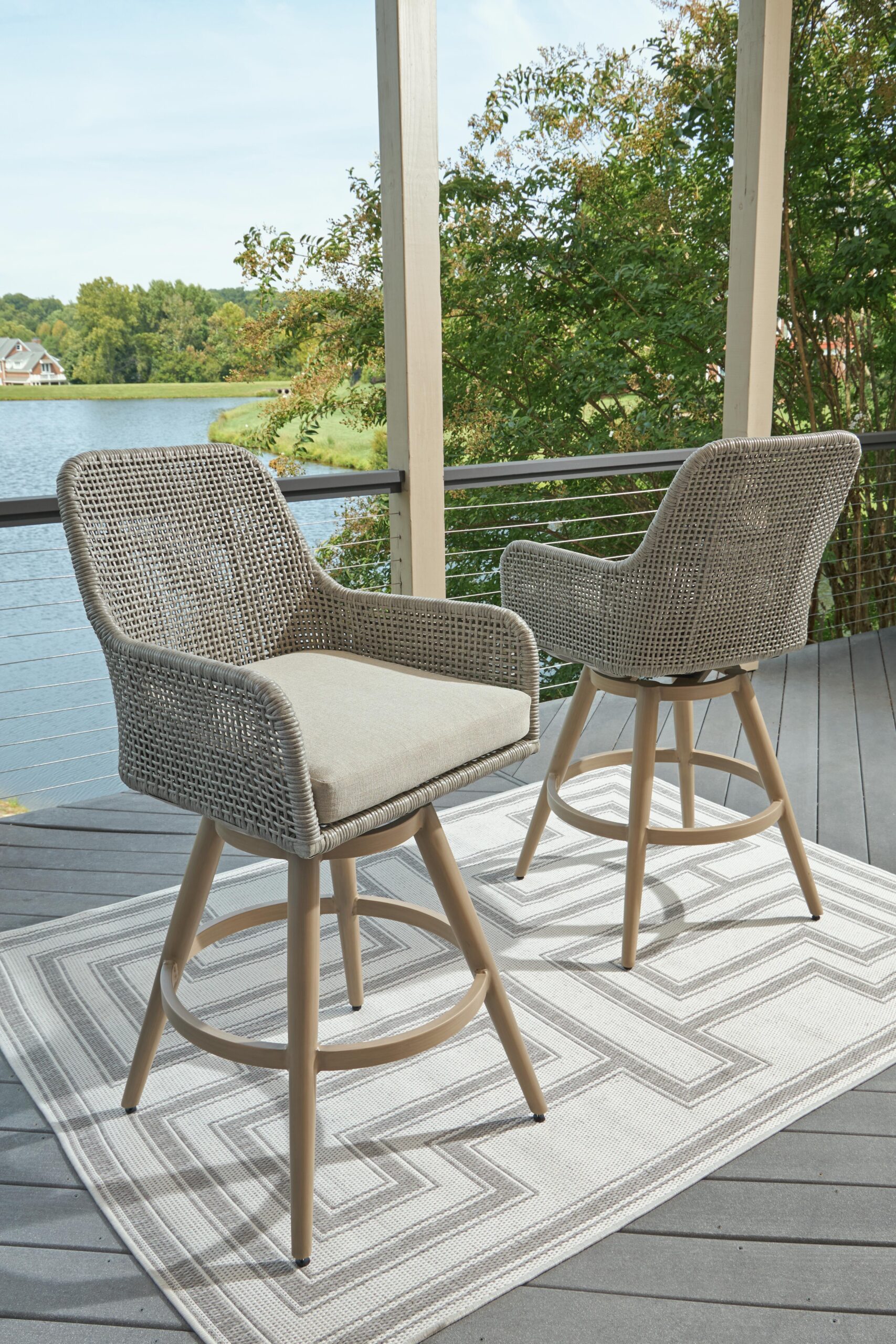 Seton Creek - Barstool With Cushion (Set of 2) - Beige / Gray - Image 2
