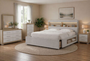 Sadie / Emma - 5 Piece Bedroom Set (Bed, Dresser & Mirror, Nightstand, Chest) - Beige