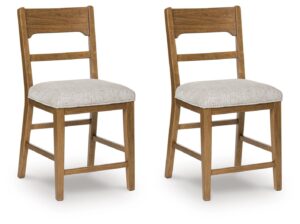 Cabalynn - Upholstered Barstool (Set of 2) - Oatmeal / Light Brown