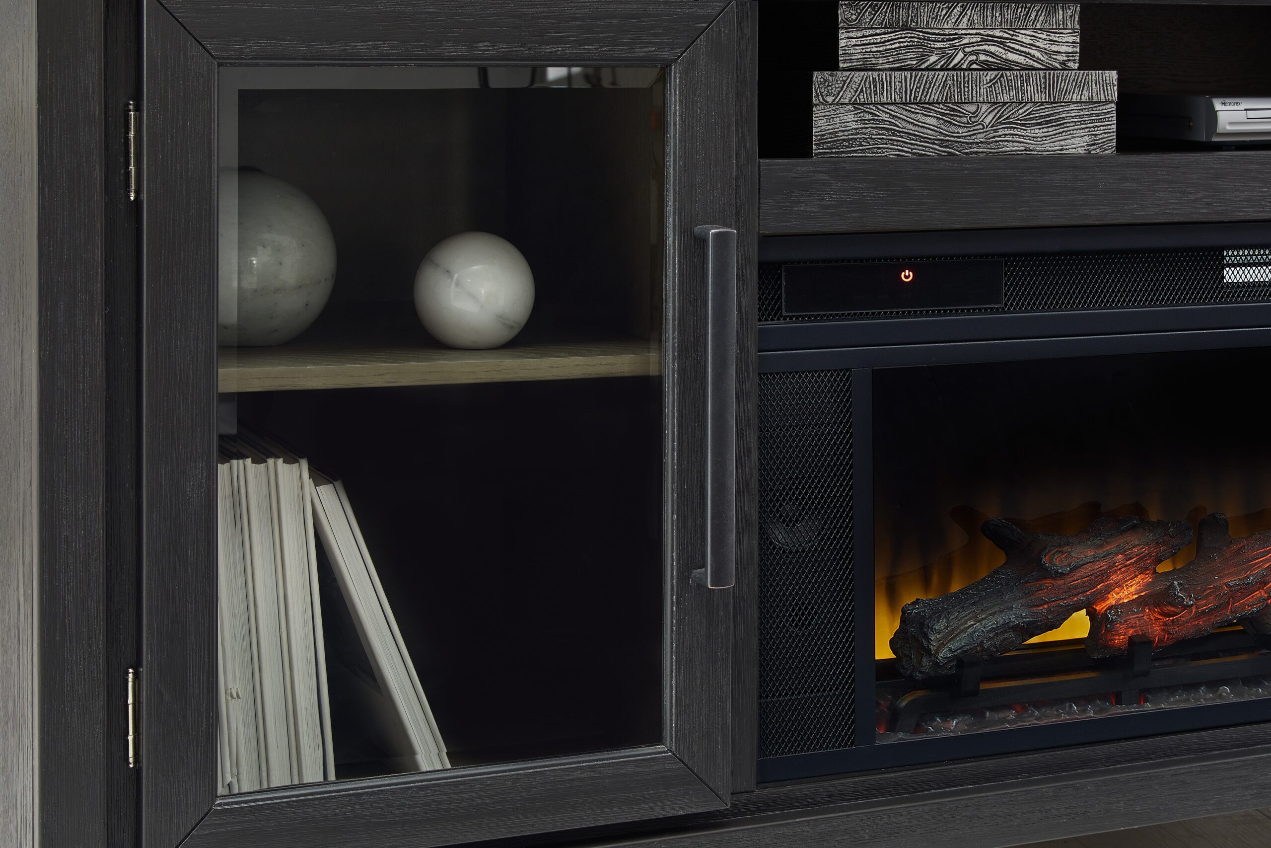 Foyland - 83" TV Stand With Electric Infrared Fireplace Insert - Black / Brown - Image 6