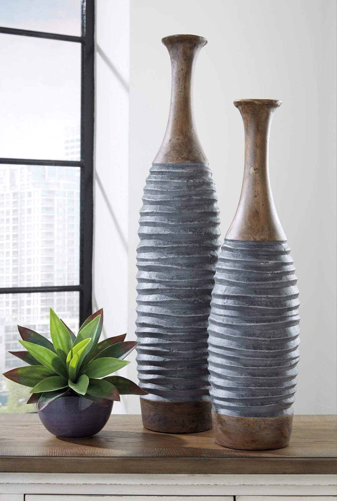 Blayze - Vase Set (Set of 2) - Antique Gray / Brown - Image 2