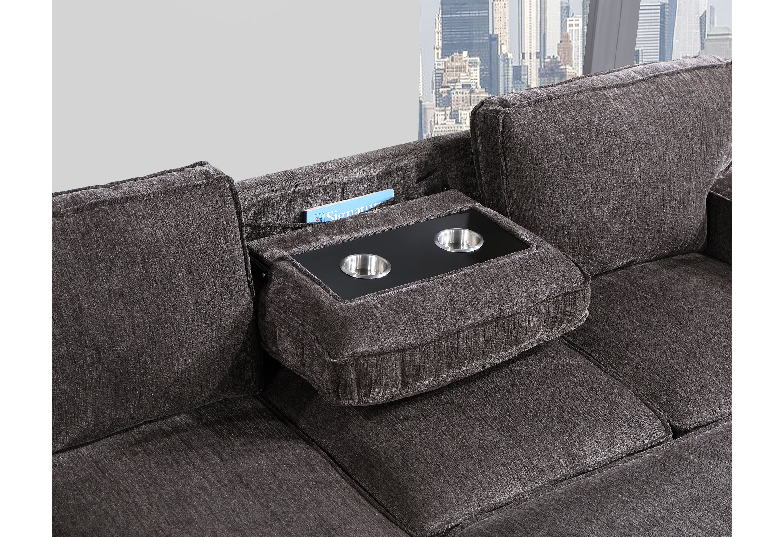 U0203 - Reversible Pull Out Fabric Sofa Bed - Dark Gray - Image 4