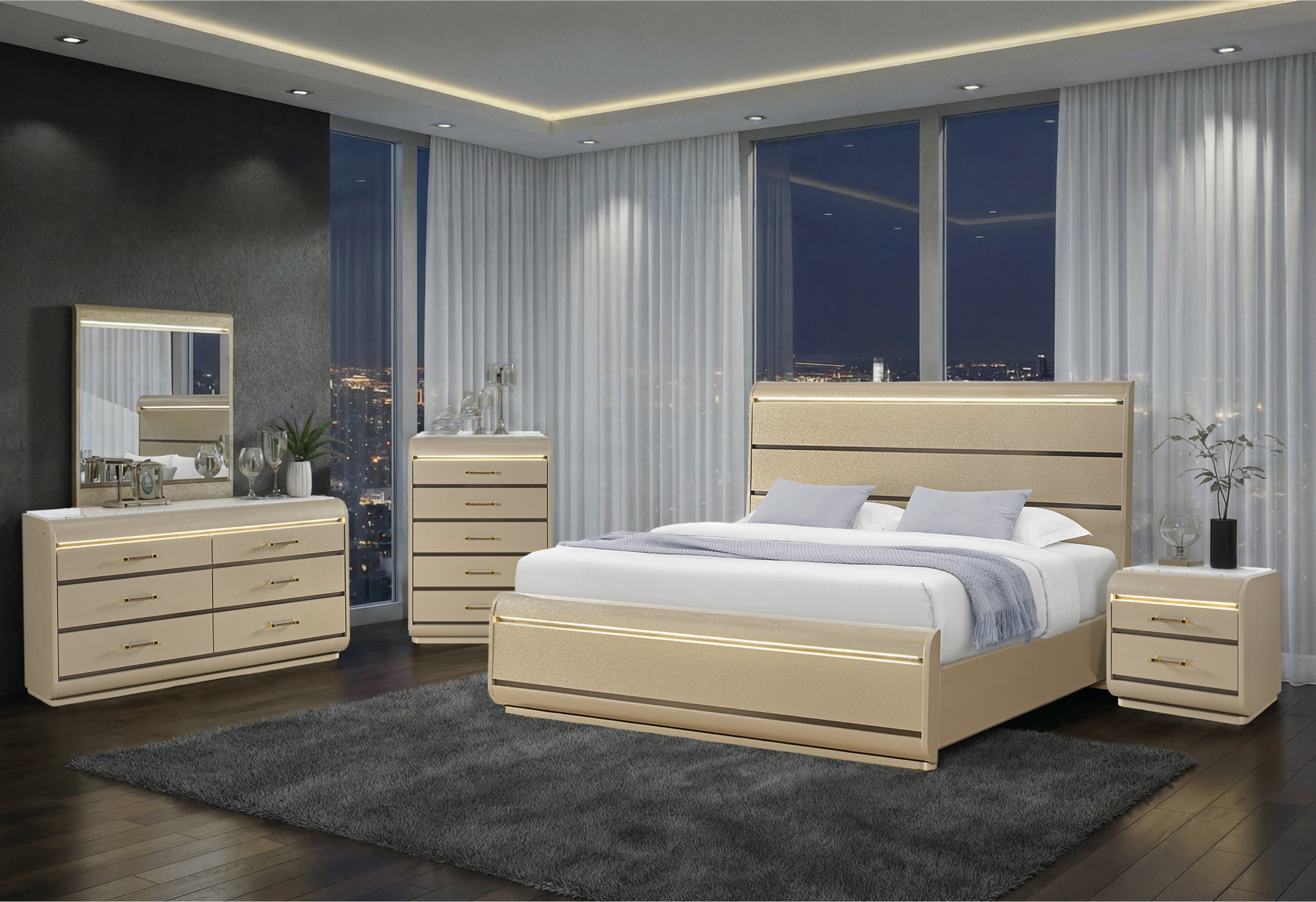 Genesis - Nightstand With LED - Gold - Image 4