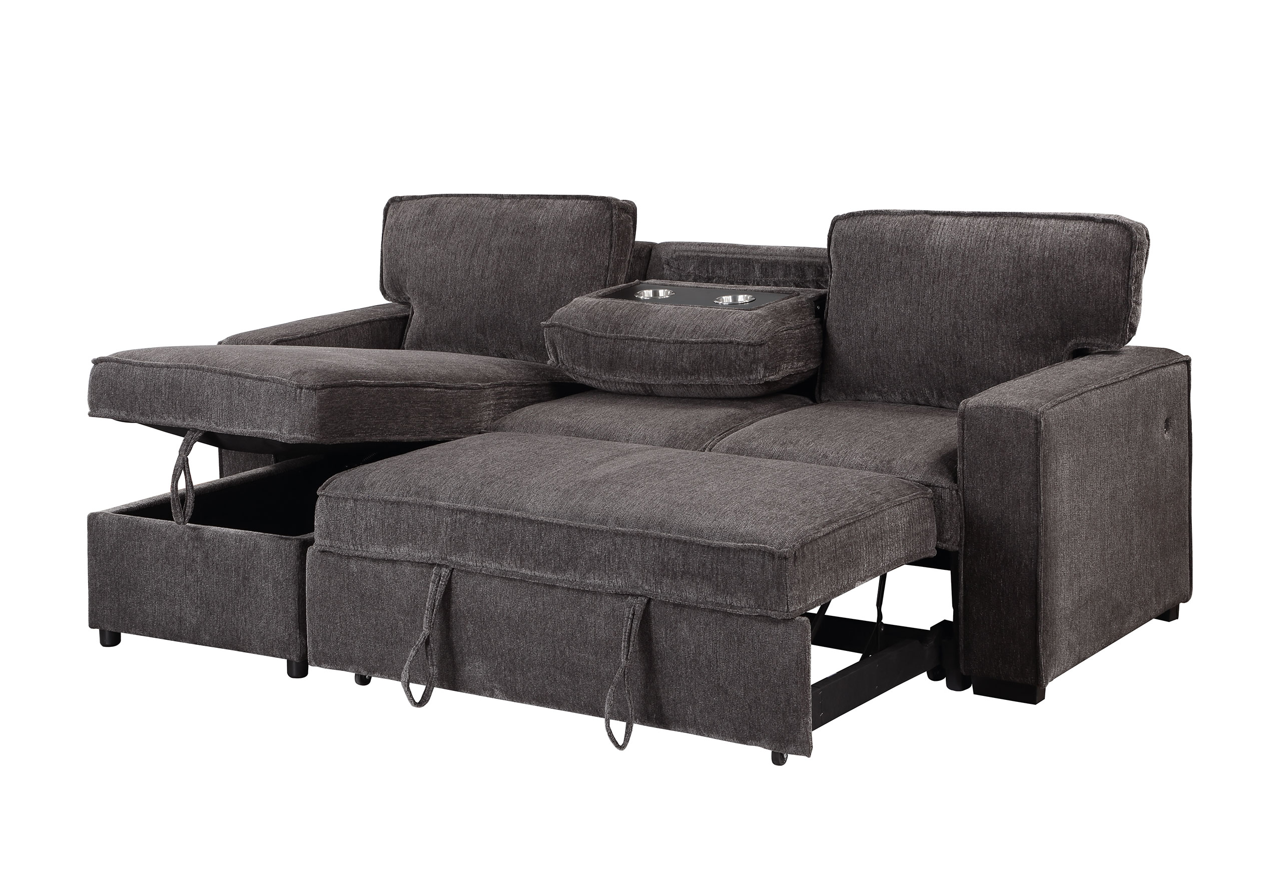 U0203 - Reversible Pull Out Fabric Sofa Bed - Dark Gray - Image 3