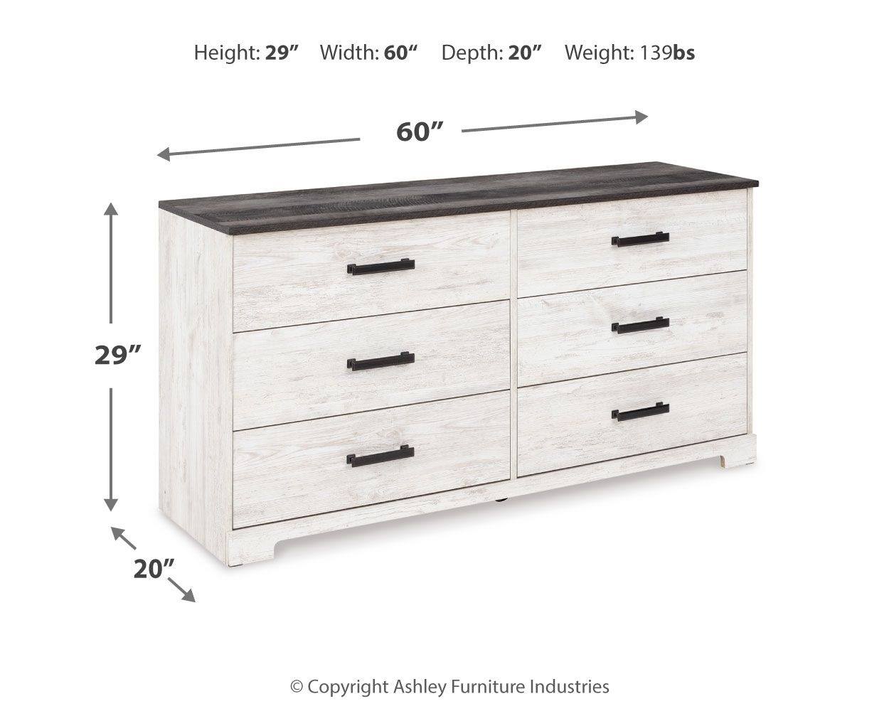 Shawburn - Six Drawer Dresser - Pewter-tone pulls - White / Black / Gray - Image 7