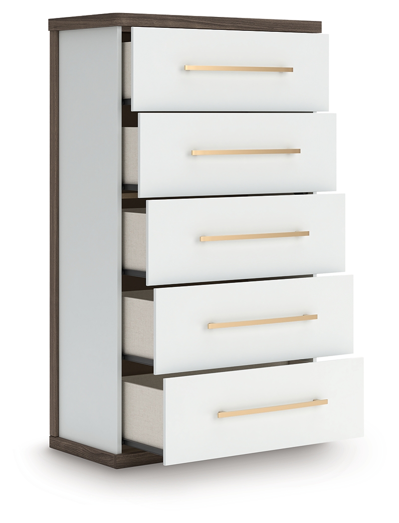 Kendanport - Five Drawer Chest - Brown / White - Image 3