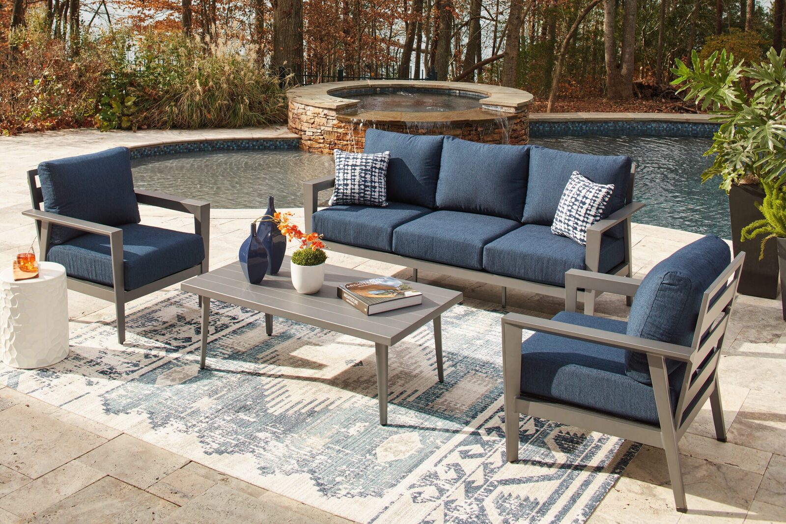 Gali - Sofa / Chairs / Table Set (Set of 4) - Gray / Blue - Image 11