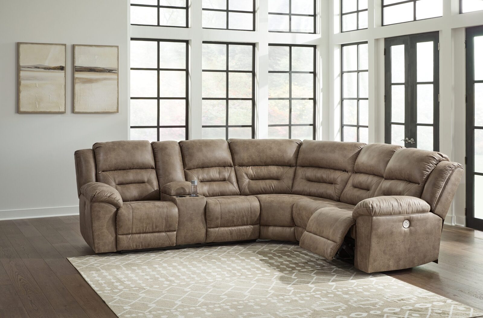 Ravenel - 3-Piece Power Reclining Sectional With Laf Power Reclining Loveseat With Console - Faux Leather - Fossil - Image 2