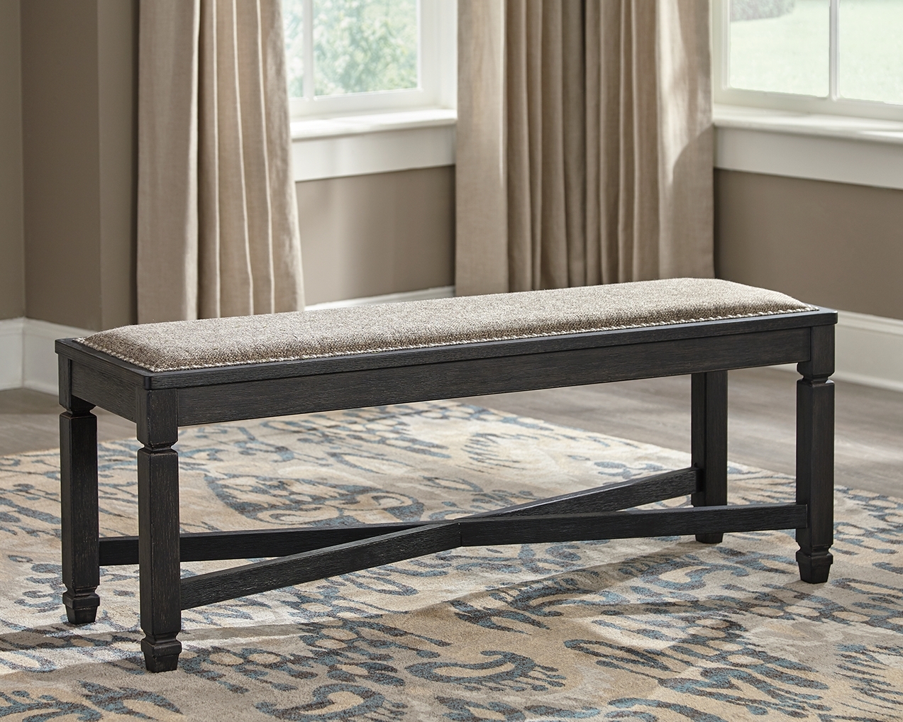 Tyler Creek - Upholstered Bench - Black / Grayish Brown - Image 2