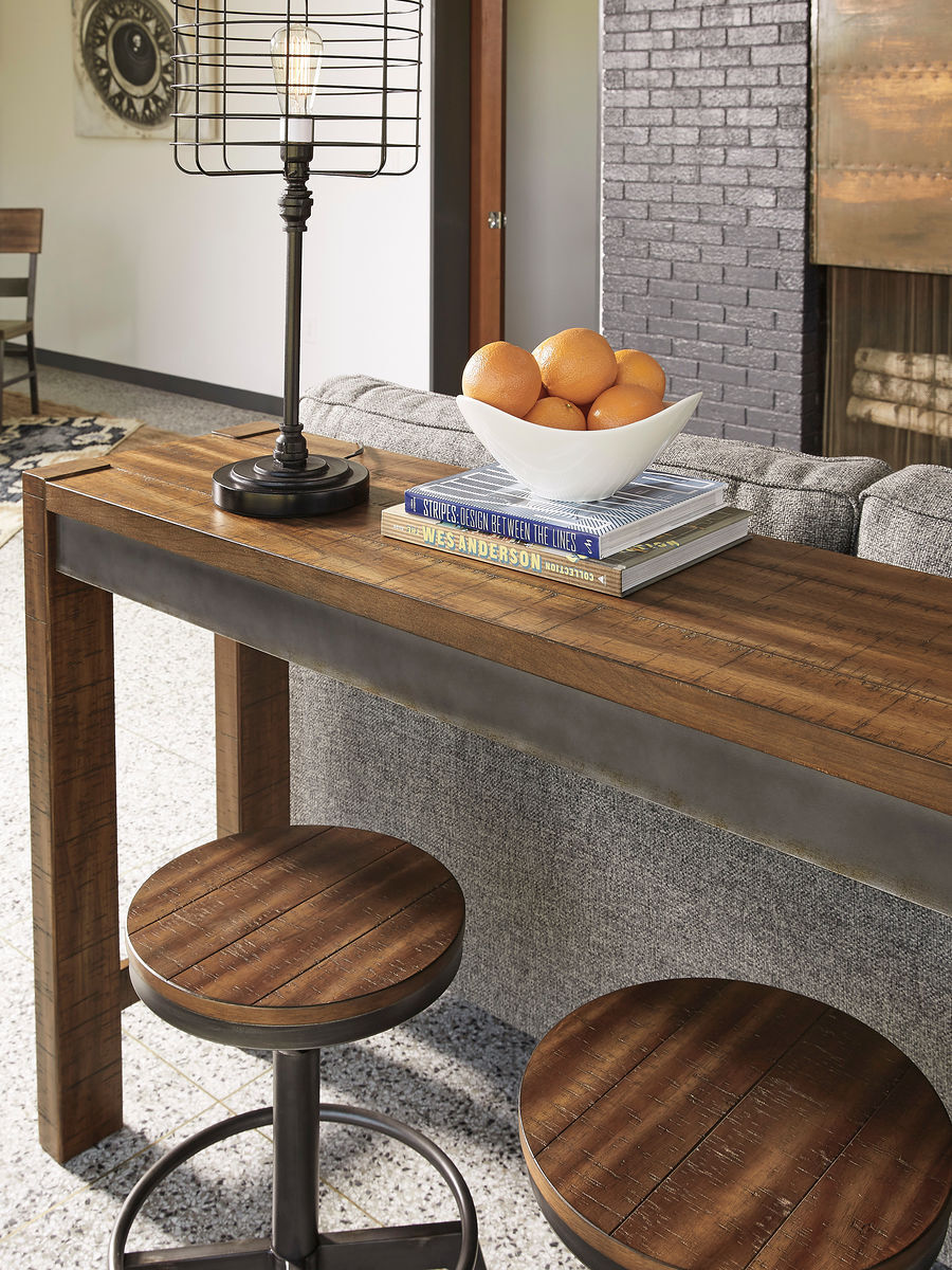 Torjin - 3 Pc. - Long Counter Table, 2 Stools - Dark Brown - Image 3