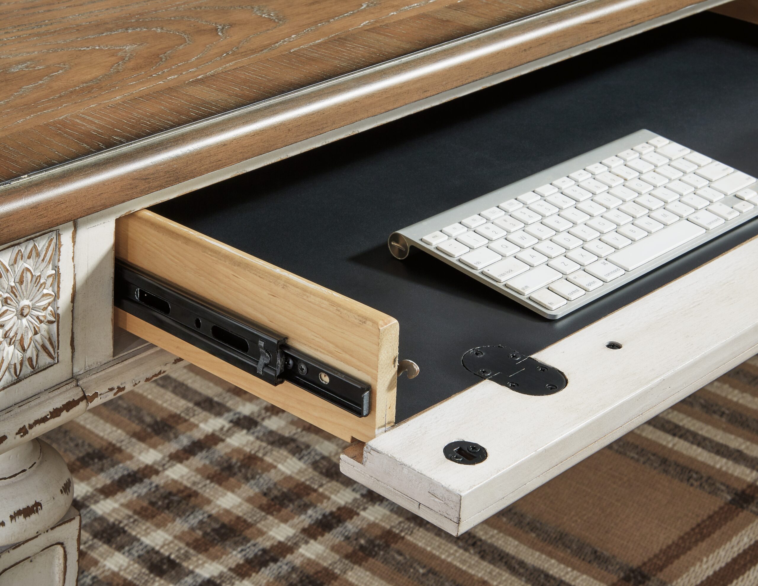 Realyn - Home Office L Shaped Desk - White / Brown - Image 3