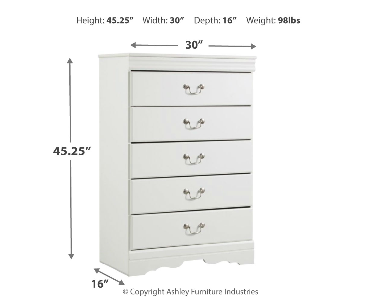Anarasia - Five Drawer Chest - White - Image 3