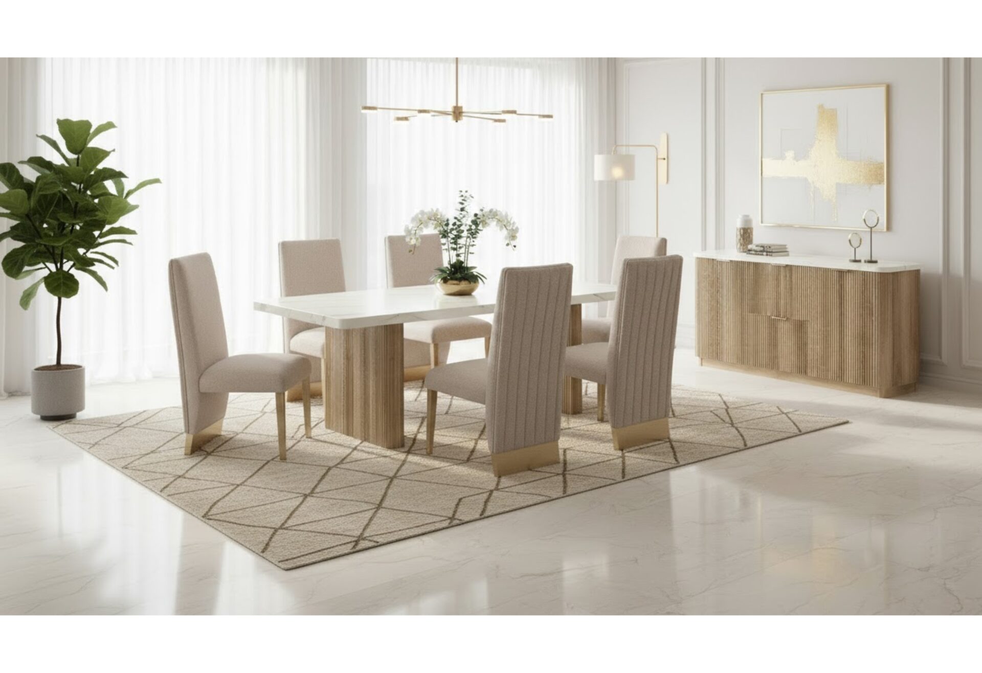 D2504 - Dining Table - White / Light Brown - Image 4
