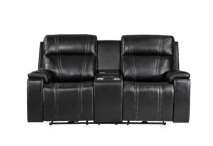 U8880 - Power Console Reclining Loveseat With Armrest Cupholder, Console Cooler With Watch Charger - Black