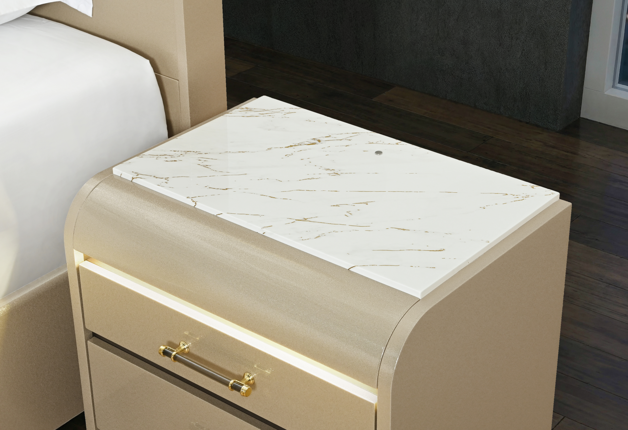 Genesis - Nightstand With LED - Gold - Image 2