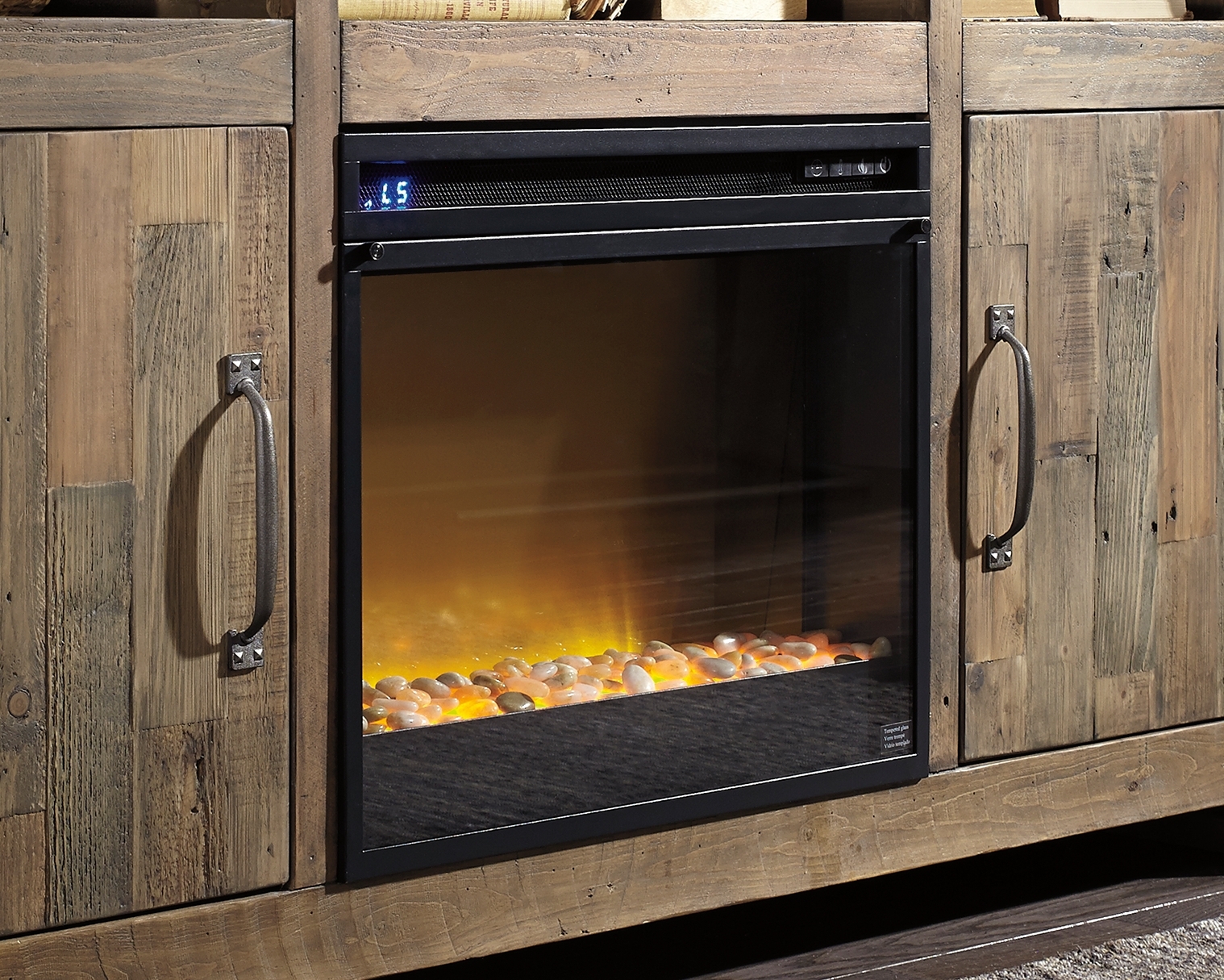 Entertainment Accessories - Fireplace Insert Glass/Stone - Black - Image 2