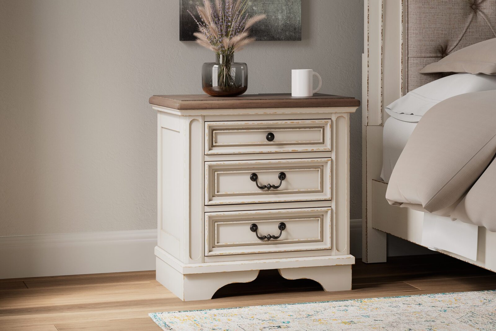 Realyn - Three Drawer Night Stand - White / Brown / Beige - Image 2