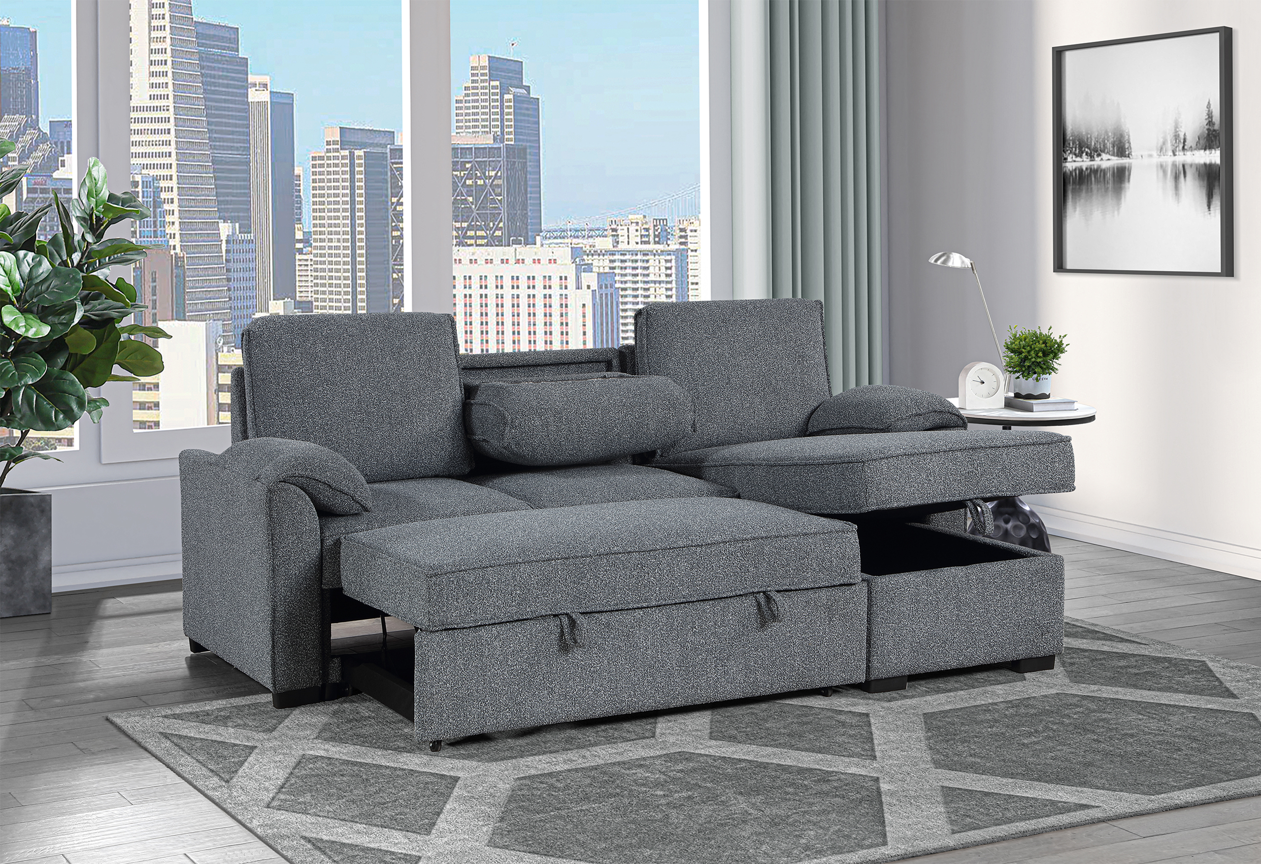 U0808 - Reversible Sofa Bed - Dark Gray - Image 2